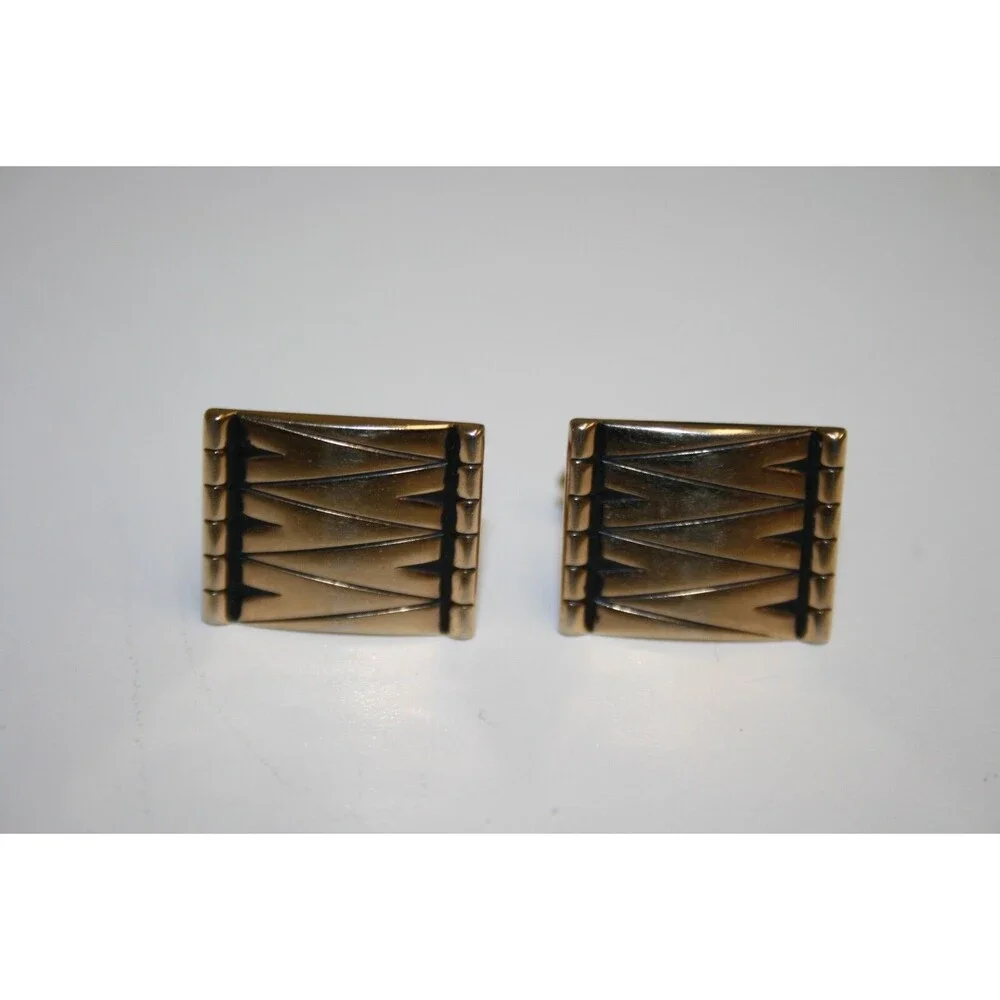 Vintage Golden & Black 1960s MOD Squared Stitched Look SWANK Cuff Links Rare